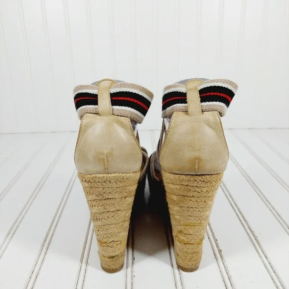 MIA Rope Heels Tan Black White Red Striped Ankle Strap Wedge Sandals C4 - Picture 6 of 11